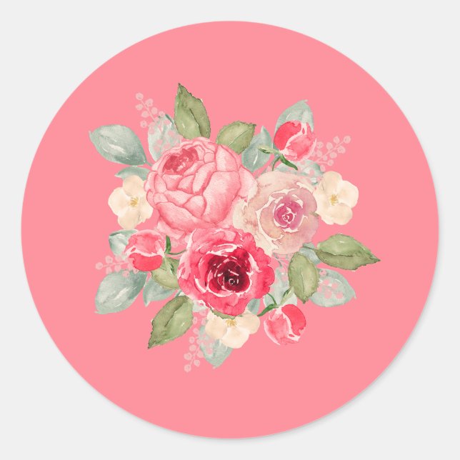 Adesivo Buquê Pintado de Rosas Rosa (Frente)