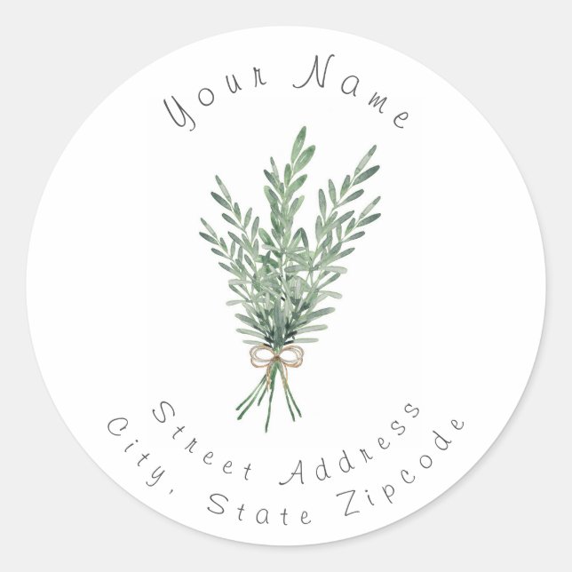 Adesivo Buquê Rosemary de Aquarela com Arco de Juta (Frente)