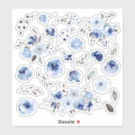Adesivo Buquês De Casamento Floral Rosas De Aquarela Azul