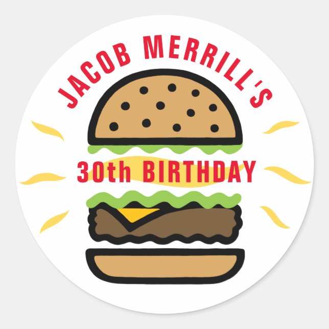 Adesivo Burger Birthday Qualquer Idade Personalizada (Frente)