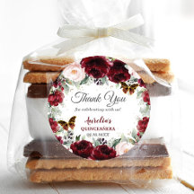 Burgundy Blush Floral Quinceañera Borboletas