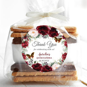 Adesivo Burgundy Blush Floral Quinceañera Borboletas