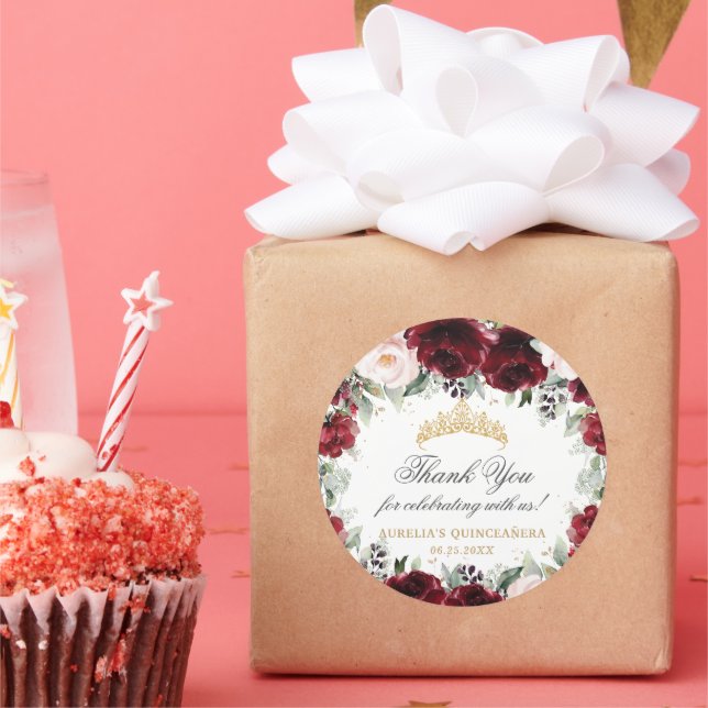 Adesivo Burgundy Blush Floral Quinceañera Tiara Princess (Festa)