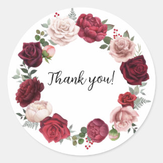 Adesivo Burgundy Blush Floral Round Obrigado Stickers