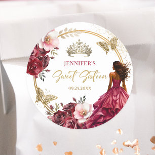 Adesivo Burgundy Blush Gold Floral Princesa Sweet 16