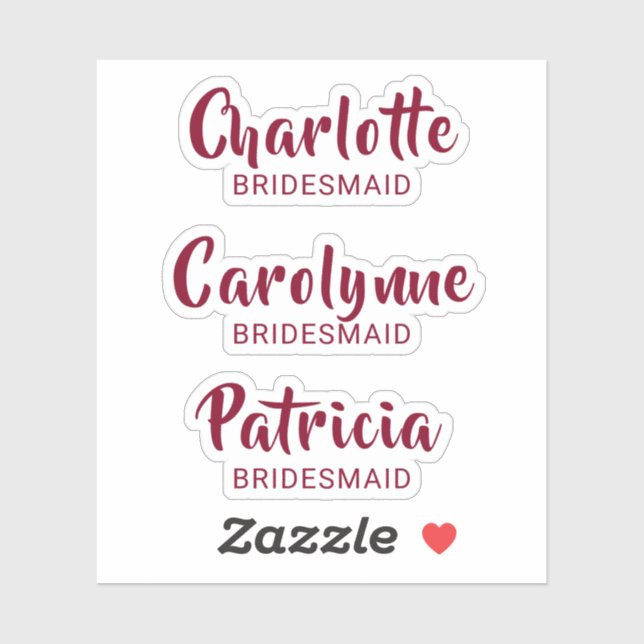 Adesivo Burgundy Bridesmaid Name Custom-Cut Vinyl Sticker (Folha)