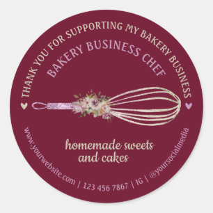 Adesivo Burgundy Catering Padaria Chefe Batedeira Flor Obr