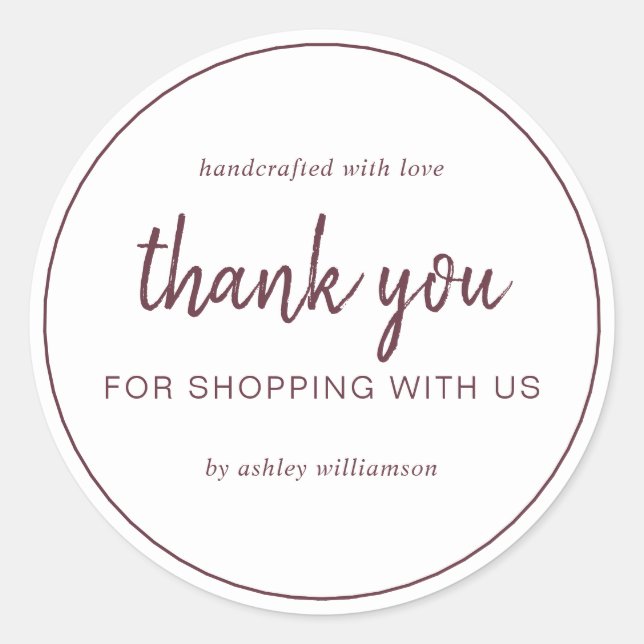 Adesivo Burgundy Chic Script Obrigado por Comprar (Frente)