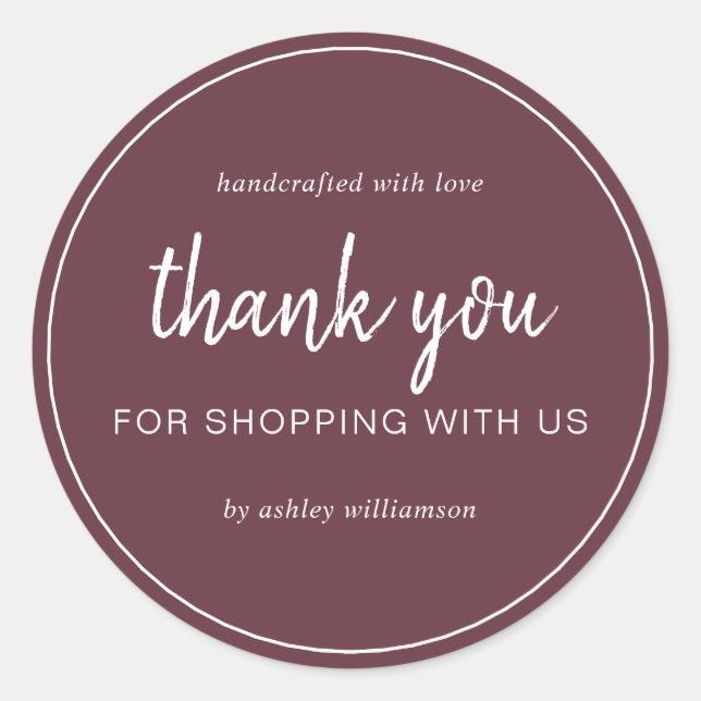 Adesivo Burgundy Chic Script Obrigado por Comprar (Frente)