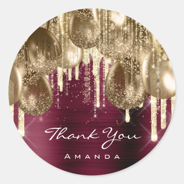 Adesivo Burgundy DOURADA GLITTER BALLONS DRIP Casamento (Frente)