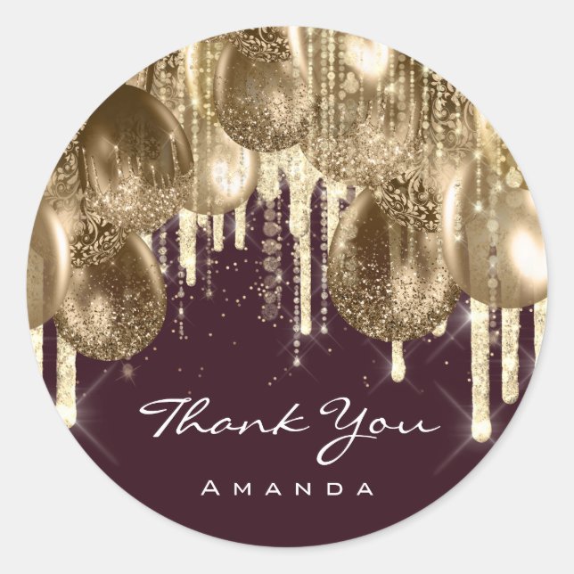 Adesivo Burgundy DOURADO Aniversário GLITTER BALLONS DRIP (Frente)
