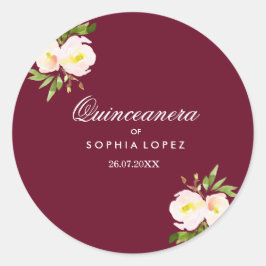 Adesivo Burgundy Elegant Floral Quinceanera Sticker