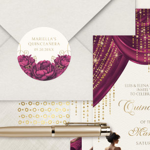Adesivo Burgundy Floral Elegante Quinceanera