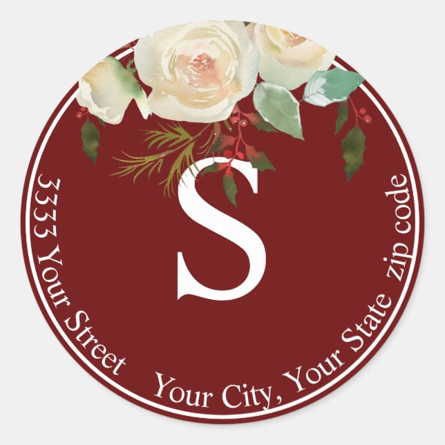 Adesivo Burgundy Floral Holiday Monograma Endereço de Devo (Frente)