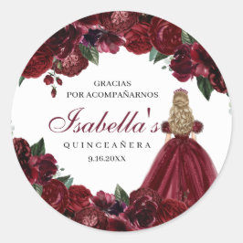Adesivo Burgundy Floral Quinceanera Round Stickers