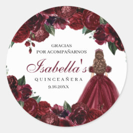 Adesivo Burgundy Floral Quinceanera Round Stickers
