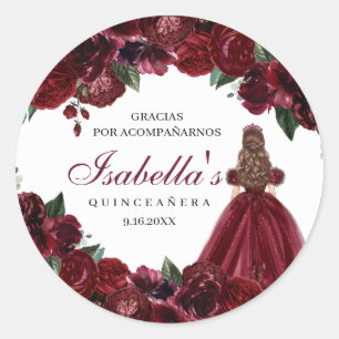Adesivo Burgundy Floral Quinceanera Round Stickers