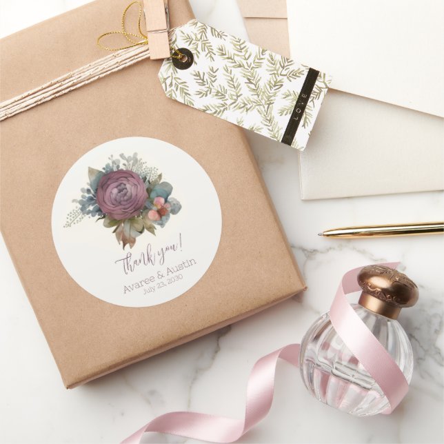 Adesivo Burgundy Floral Weding Obrigado (Presentear)