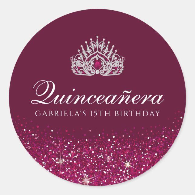 Adesivo Burgundy Glitter Quinceanera (Frente)