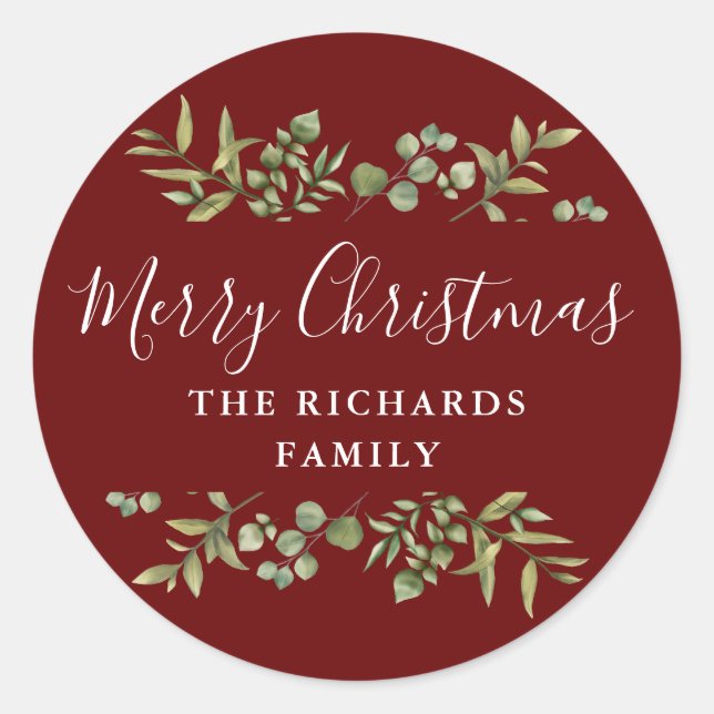 Adesivo Burgundy Greenery Merry Christmas Family Name (Frente)