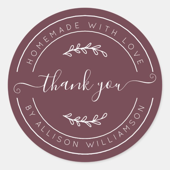 Adesivo Burgundy Homemade Thank You Label (Frente)