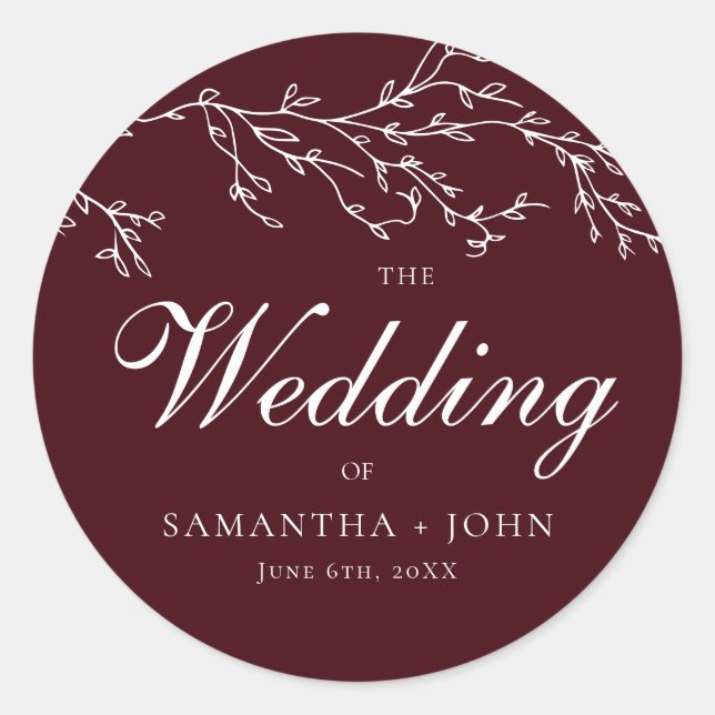 Adesivo Burgundy & Ivory Botanical Elegant Wedding (Frente)