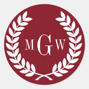 Adesivo Burgundy Laurel Wreath Monograma Env Seal