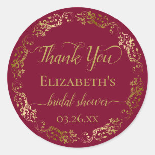 Adesivo Burgundy Maroon Gold Renda Bridal Shower Agradecim