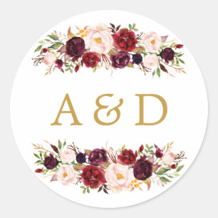 Adesivo Burgundy Marsala Floral Weding Favor Sticker