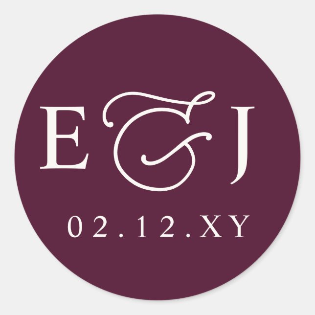 Adesivo Burgundy Modern Initials Monogram Wedding (Frente)