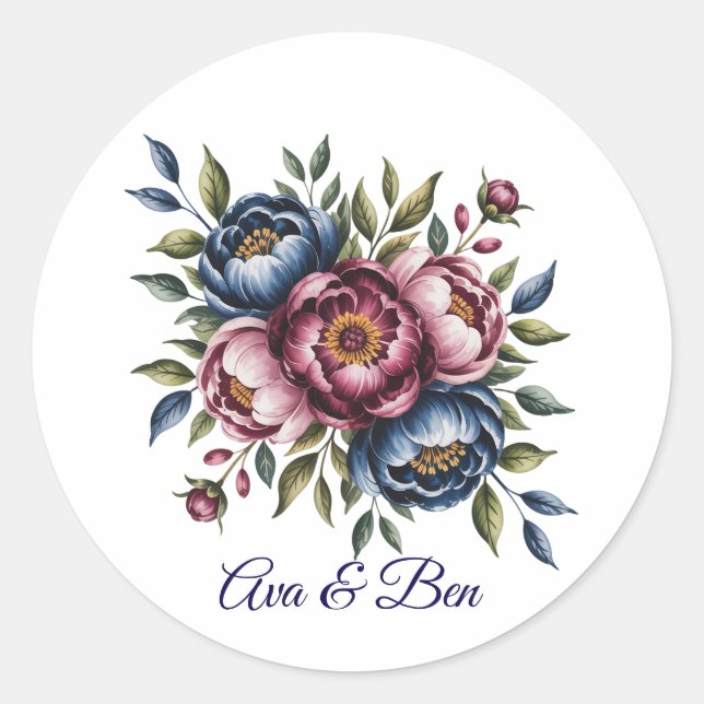 Adesivo Burgundy Navy and Blush Peony Wedding Floral (Frente)