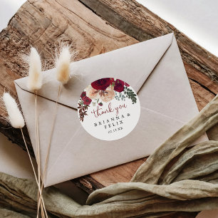 Adesivo Burgundy Pink Floral Obrigado Favor De Casamento