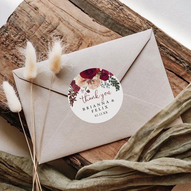 Adesivo Burgundy Pink Floral Obrigado Favor De Casamento (Criador carregado)