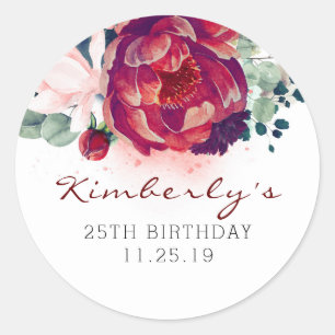Adesivo Burgundy Red and Pink Floral Birday