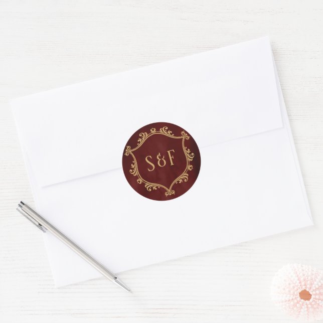 Adesivo Burgundy Red Dourado Crest Monograma Envelope Selo (Envelope)