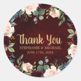 Adesivo Burgundy Red Marinho Floral Boho Obrigado