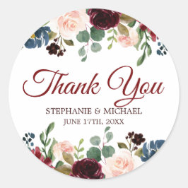 Adesivo Burgundy Red Marinho Floral Boho Obrigado