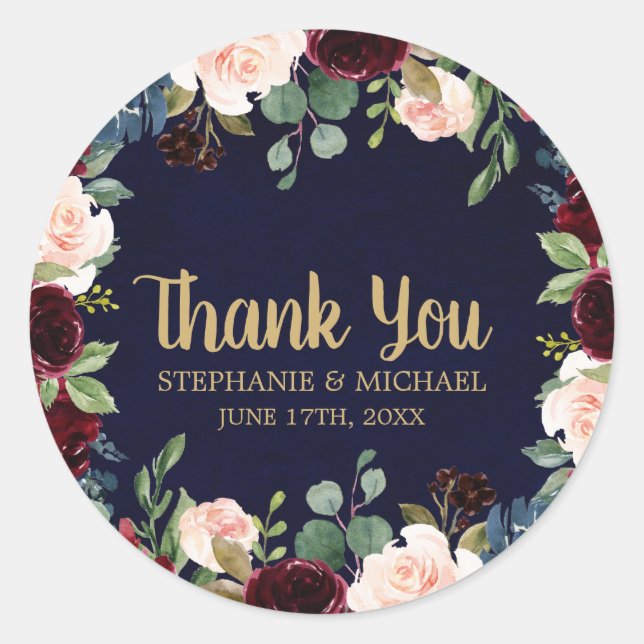 Adesivo Burgundy Red Marinho Floral Boho Obrigado (Frente)