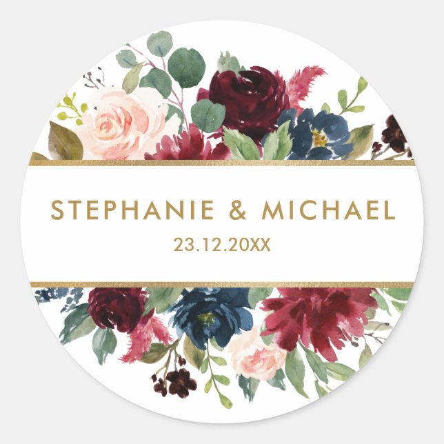 Adesivo Burgundy Red Marinho Floral Boho Obrigado (Frente)