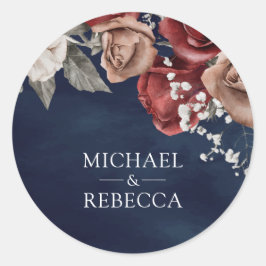 Adesivo Burgundy Red Roses Floral Navy Blue Wedding Favor