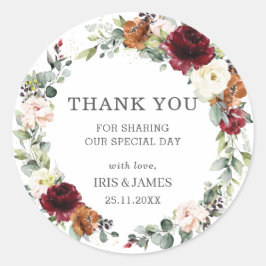 Adesivo Burgundy Rust Ivory Floral Casamento Favor Obrigad