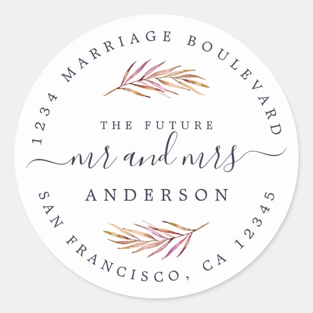 Adesivo Burgundy Sprig Future Sra. Wedding Return Endereço (Frente)
