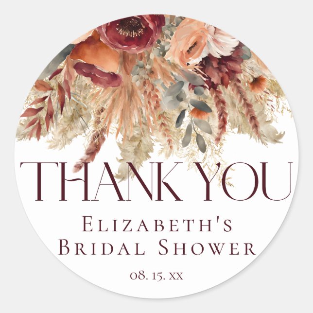 Adesivo Burgundy Terracota Flores Douradas Pampas Obrigada (Frente)