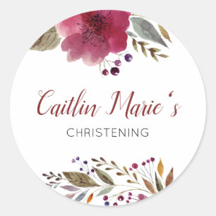 Adesivo Burgundy Watercolor Floral Baptism