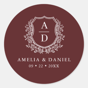 Adesivo Burgundy White Crest Moderno Monograma Casamento