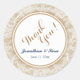 Adesivo Burlap e Lace Personalizado Casamento Obrigado
