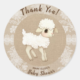 Adesivo Burlap Little Lamb Chá de fraldas Obrigado Stick
