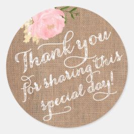 Adesivo Burlap Obrigado Stickers, Shabby Obrigado favores