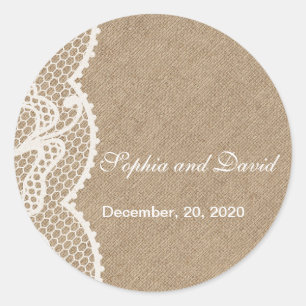 Adesivo Burlap Rustic e Lace Wedding Favorecem Monograma