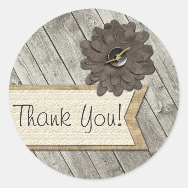 Adesivo Burlap Tecido Do Botão Da Madeira Russo Obrigado (Frente)